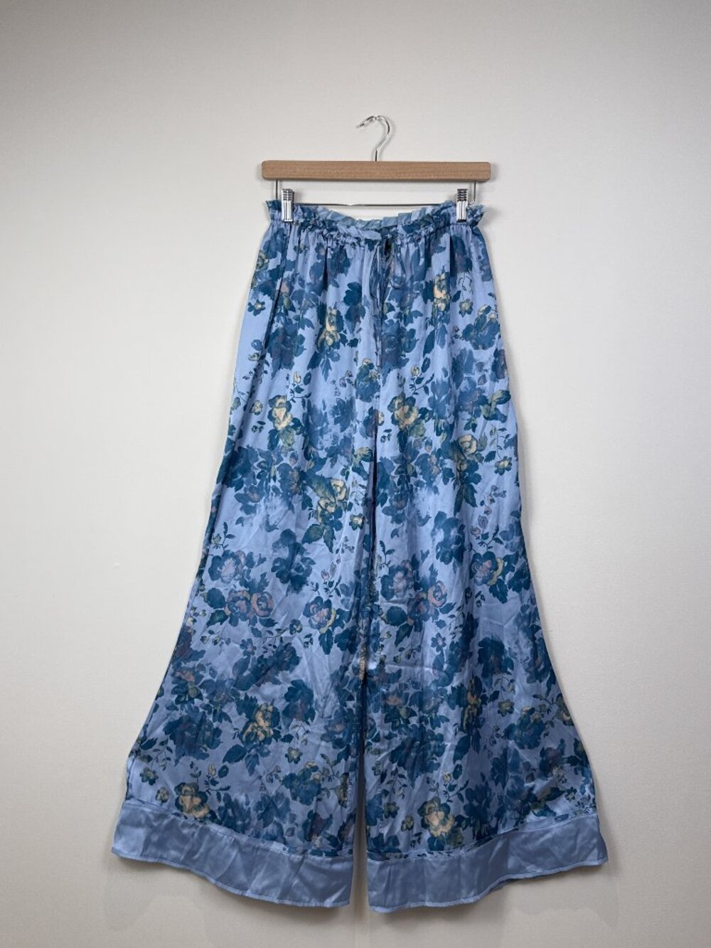 Intimately Free People Sheer Floral Wide Leg Lounge Pants Blue M Raw Edge